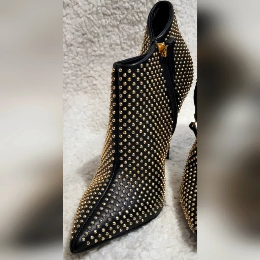 Giuseppe Zanotti  Gorgeous Black and Gold Studded Ankle boot heels 7 1/2 NWOT.